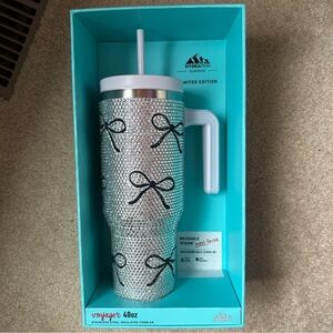 Hydrapeak Voyager 40 Oz Rhinestone Black Bow Ribbon Stainless Tumbler New